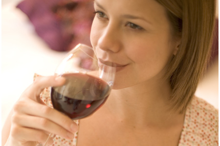 woman with red wine